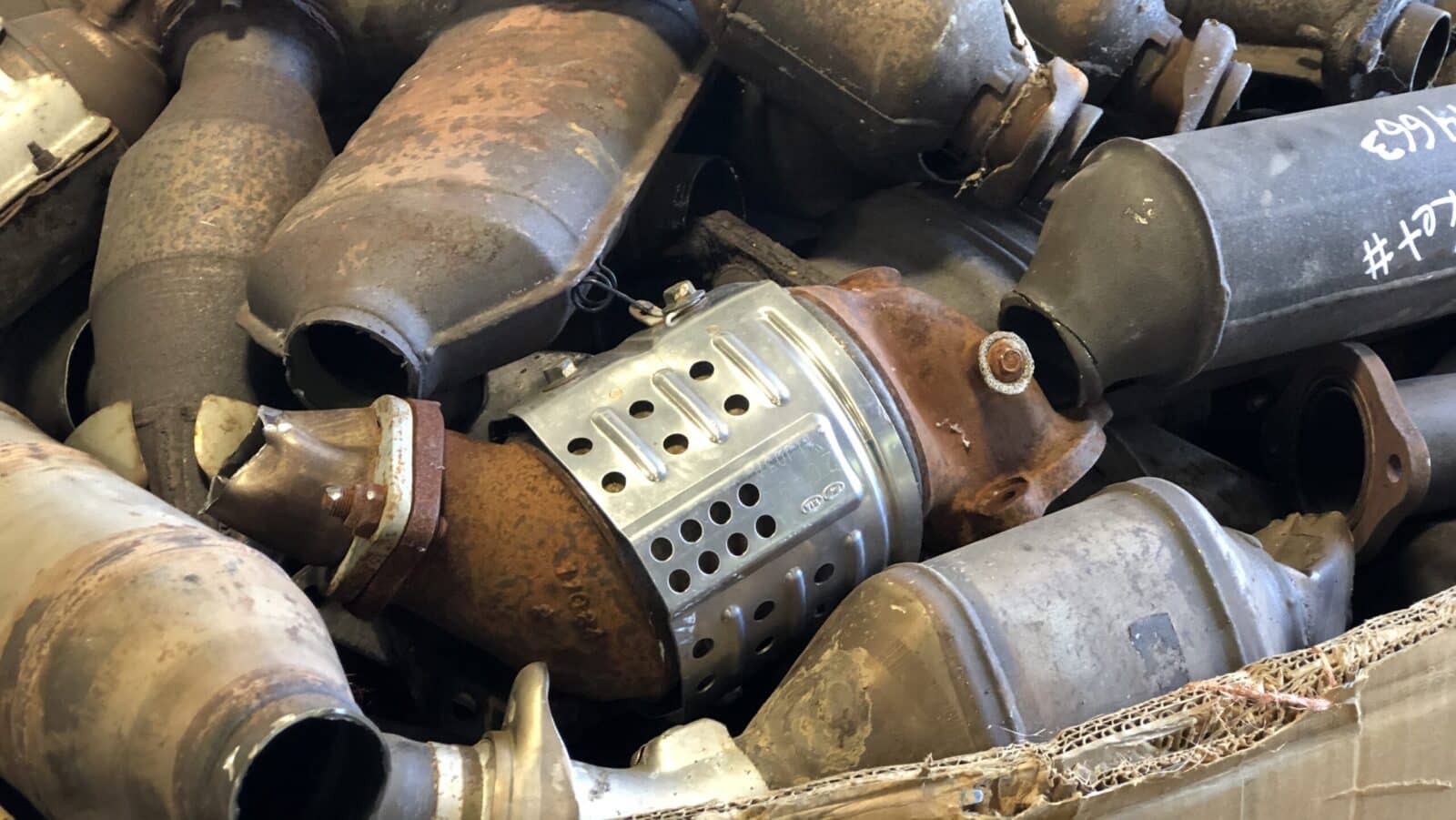 Scrap catalytic converters ready for recycling