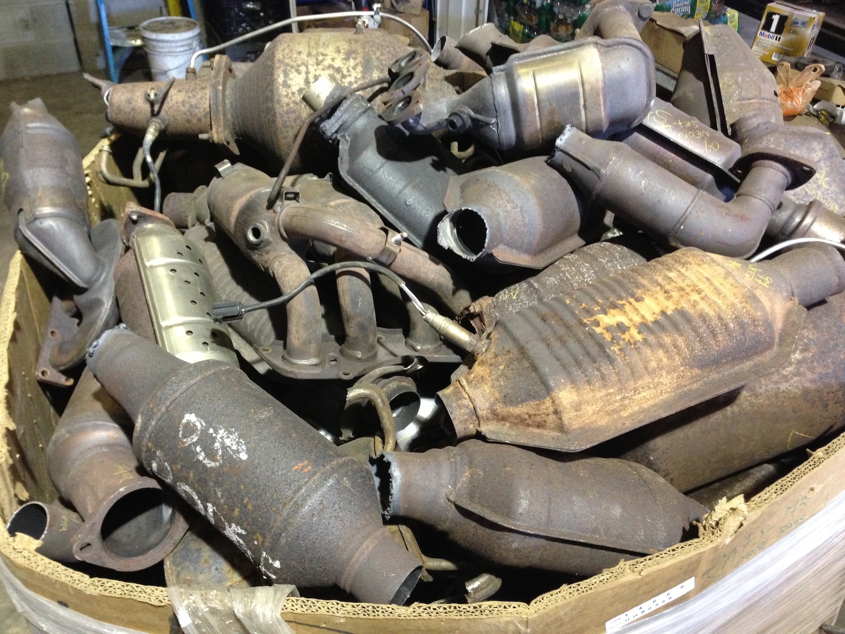 Catalytic converters stacked at a licensed recycling site