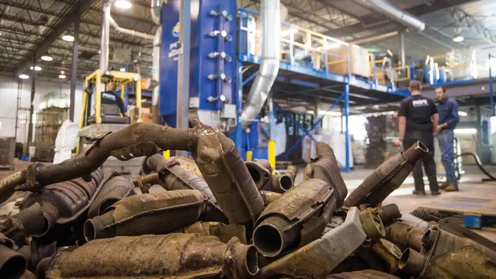 Catalytic converters being sorted for grading